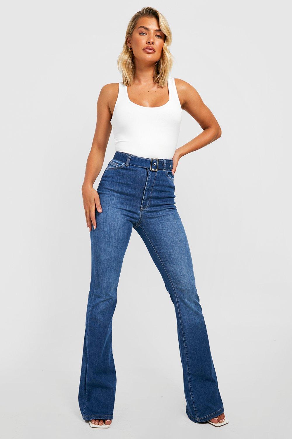 Jean flare taille haute ceinture boohoo